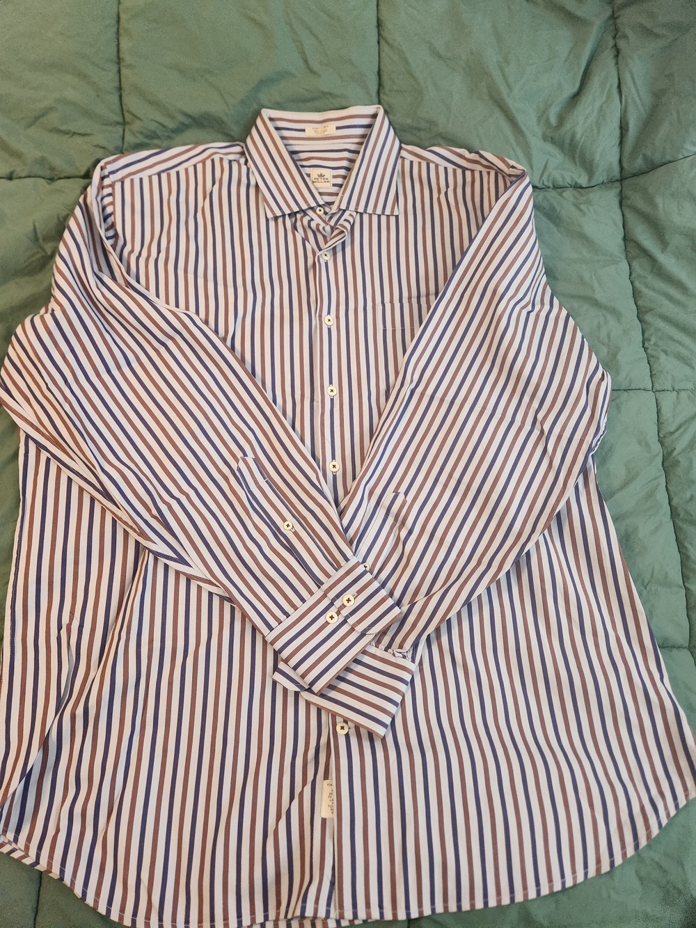 Peter Millar White Shirt with Blue and Brown Stripes